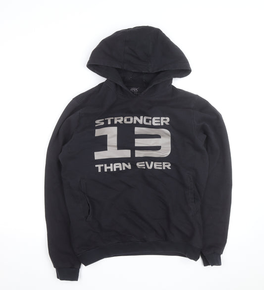 HRX Mens Black Medium Pullover Hoodie with Logo Print