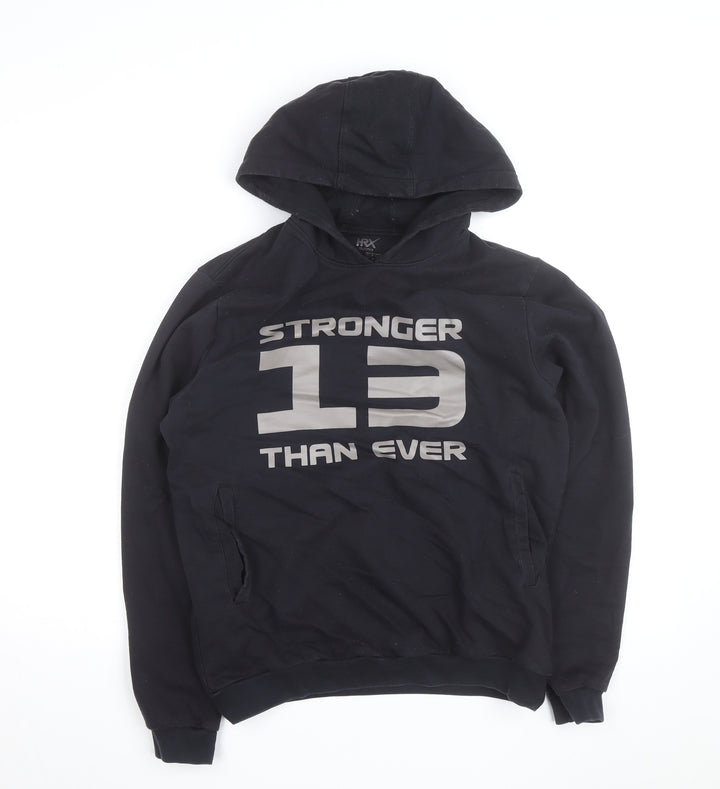 HRX Mens Black Medium Pullover Hoodie with Logo Print