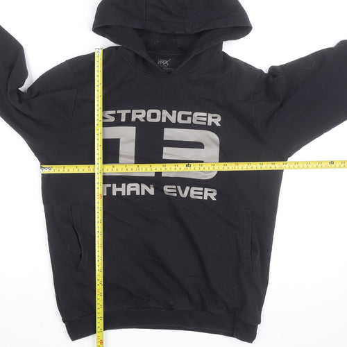 HRX Mens Black Medium Pullover Hoodie with Logo Print