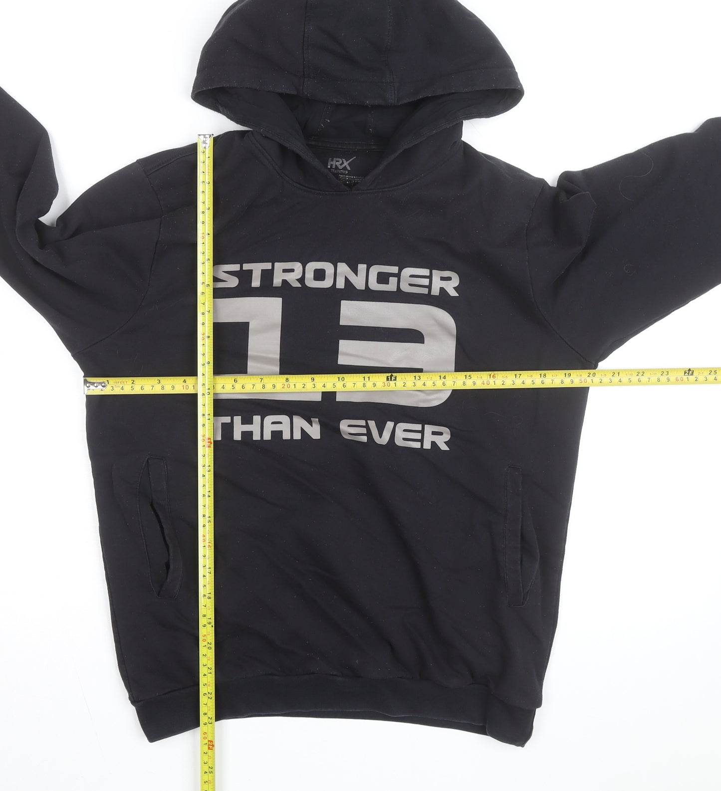 HRX Mens Black Medium Pullover Hoodie with Logo Print