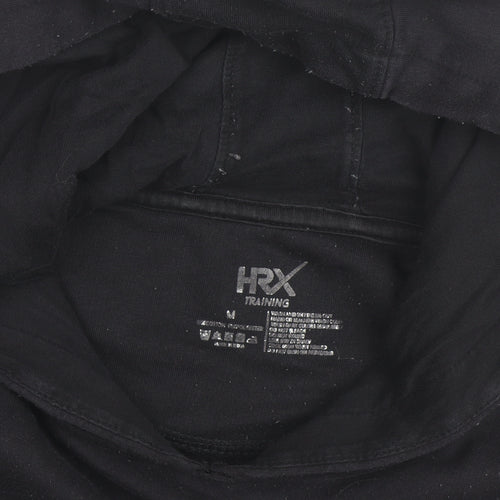 HRX Mens Black Medium Pullover Hoodie with Logo Print
