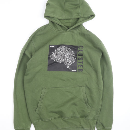 SIN DNM Men's Green Pullover Hoodie S Graphic Print Fleece