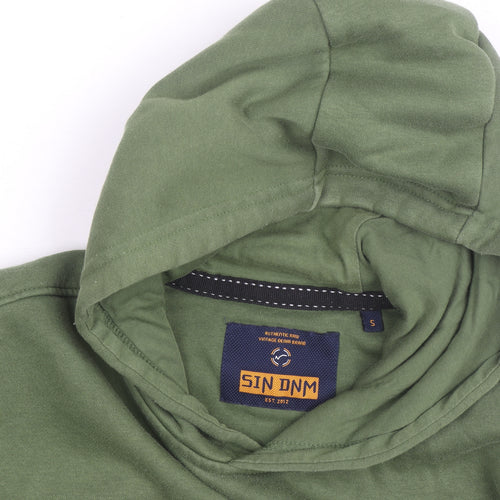 SIN DNM Men's Green Pullover Hoodie S Graphic Print Fleece