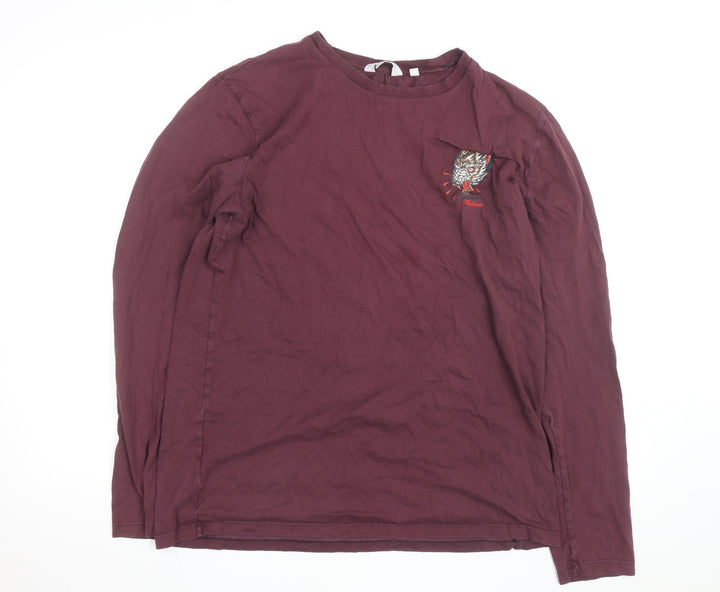 Next Men’s Red Long Sleeve Regular Fit Cotton Wolf Top Size L