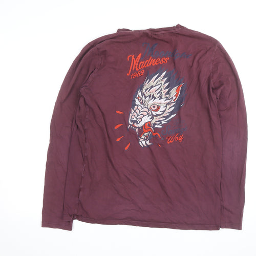 Next Men’s Red Long Sleeve Regular Fit Cotton Wolf Top Size L