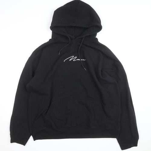 BoohooMAN Men's Black L Pullover Hoodie with Logo Design