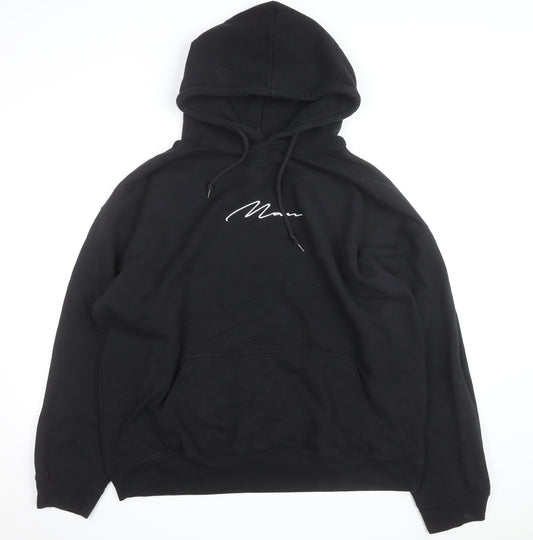 BoohooMAN Men's Black L Pullover Hoodie with Logo Design