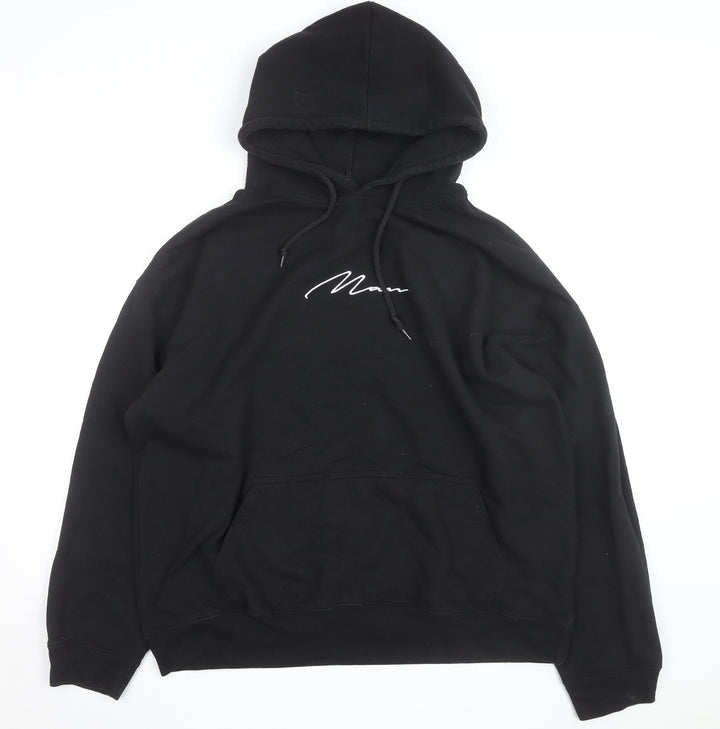BoohooMAN Men's Black L Pullover Hoodie with Logo Design