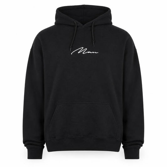Front view of boohooMAN Men's Black L Pullover Hoodie with Logo Design