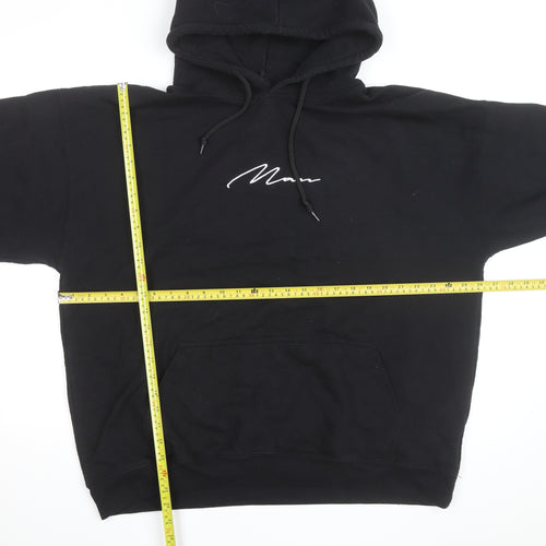 BoohooMAN Men's Black L Pullover Hoodie with Logo Design