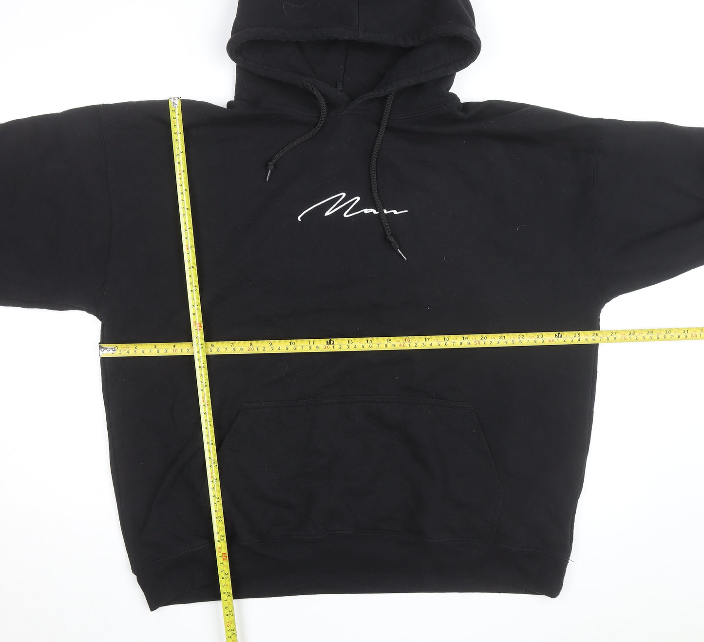 BoohooMAN Men's Black L Pullover Hoodie with Logo Design