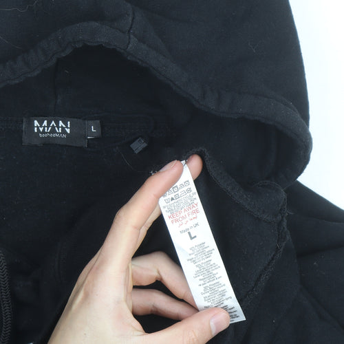 BoohooMAN Men's Black L Pullover Hoodie with Logo Design