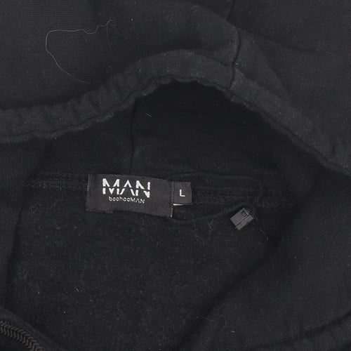 BoohooMAN Men's Black L Pullover Hoodie with Logo Design