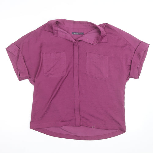 Marks and Spencer Women’s Purple Short Sleeve Collared Blouse Size 10