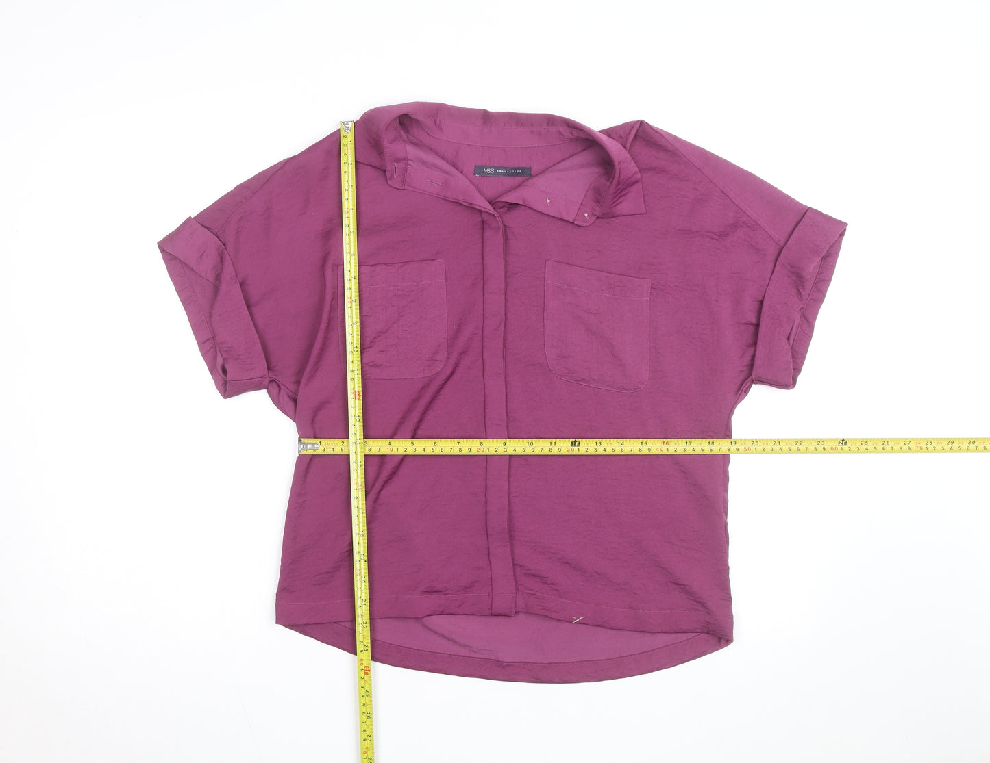 Marks and Spencer Women’s Purple Short Sleeve Collared Blouse Size 10