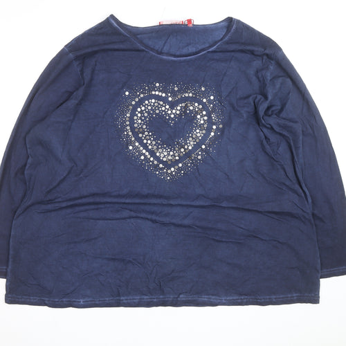 THEA Womens Blue Cotton Long Sleeve Rhinestone Heart T-Shirt Size 30