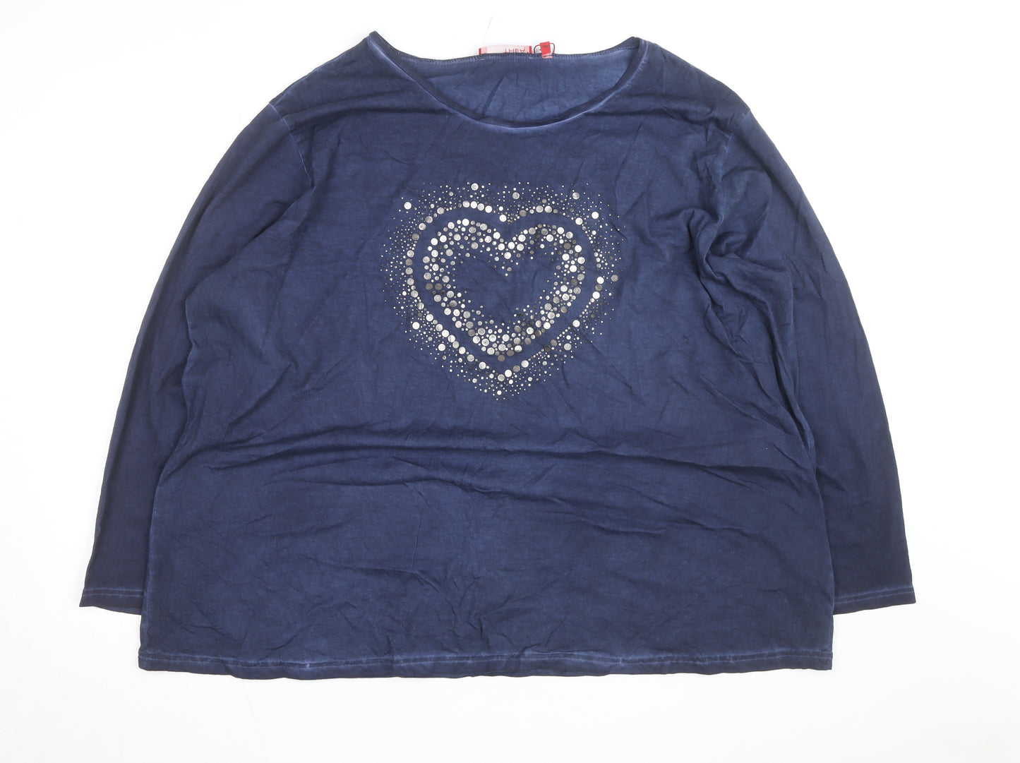 THEA Womens Blue Cotton Long Sleeve Rhinestone Heart T-Shirt Size 30