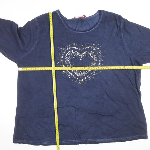 THEA Womens Blue Cotton Long Sleeve Rhinestone Heart T-Shirt Size 30