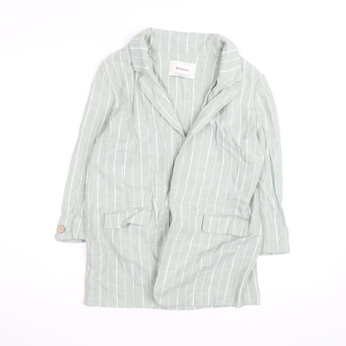 Stradivarius Women Green Striped Linen Blend Blazer Size 12