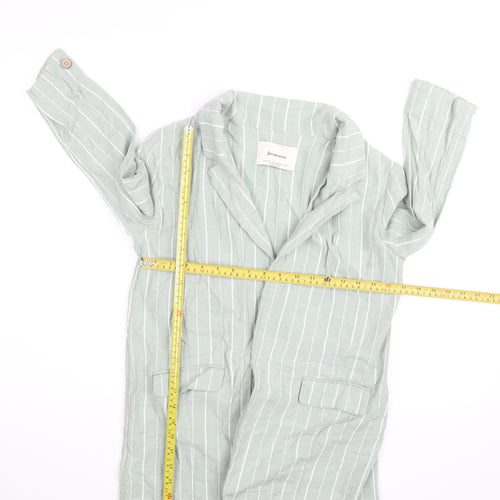 Stradivarius Women Green Striped Linen Blend Blazer Size 12