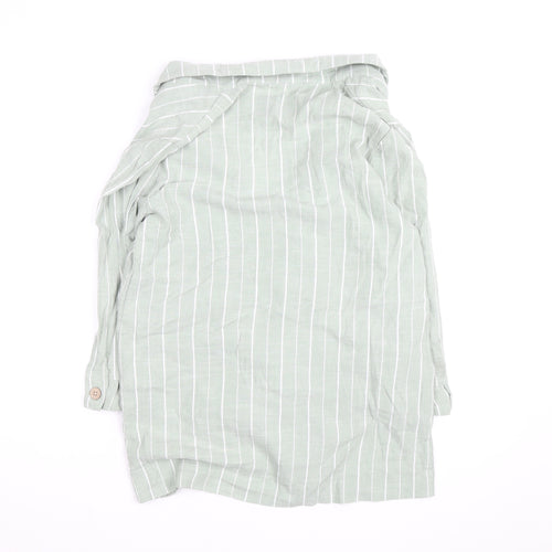 Stradivarius Women Green Striped Linen Blend Blazer Size 12