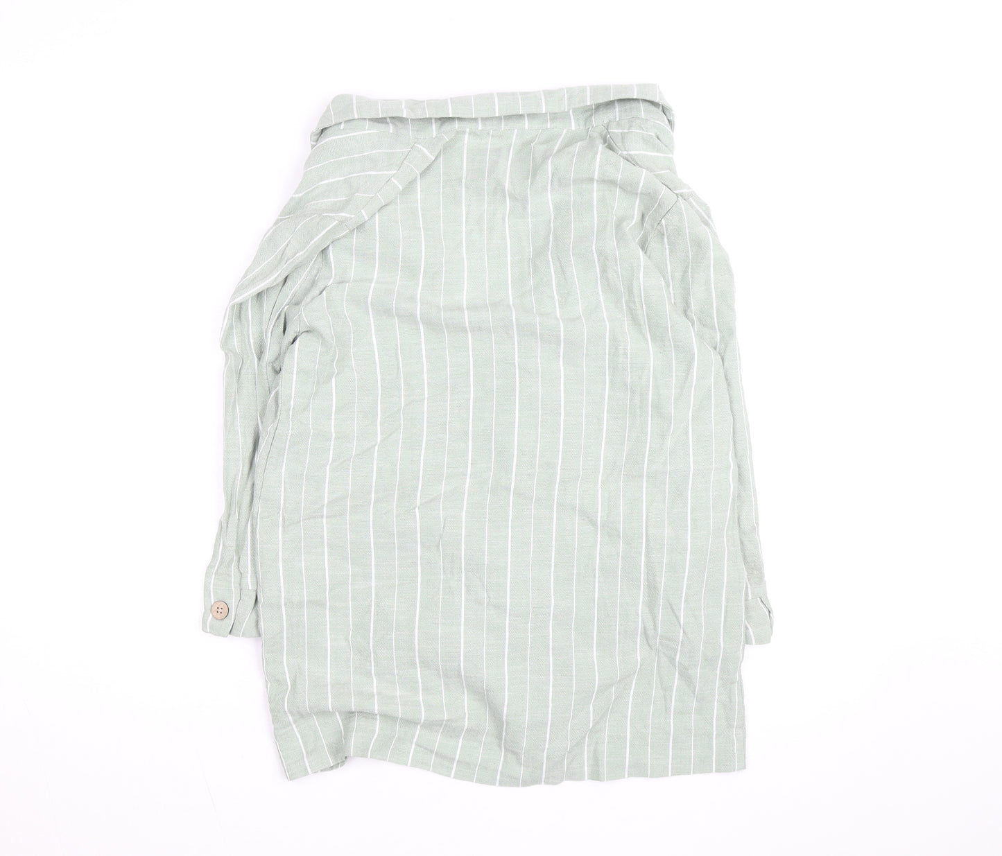 Stradivarius Women Green Striped Linen Blend Blazer Size 12