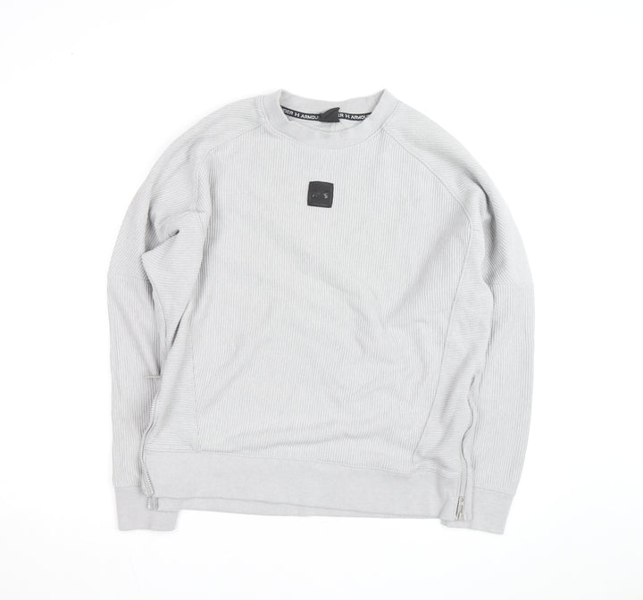 Under Armour Men's Grey Pullover Sweatshirt Size L Crew Neck Zip Detail