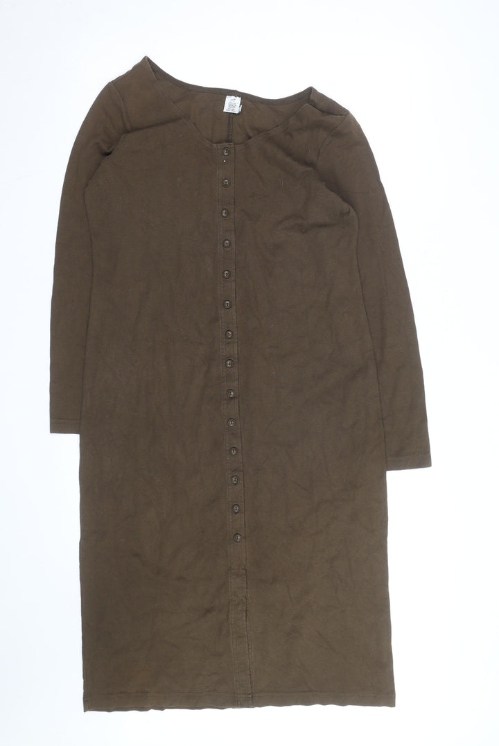 Peruvian Connection Women Brown L Shift Jersey Cotton Button Dress