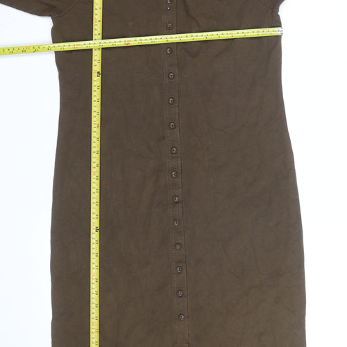 Peruvian Connection Women Brown L Shift Jersey Cotton Button Dress