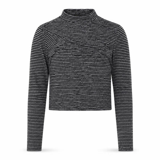 Front view of Forever 21 women’s black striped mock neck long sleeve jumper, size S