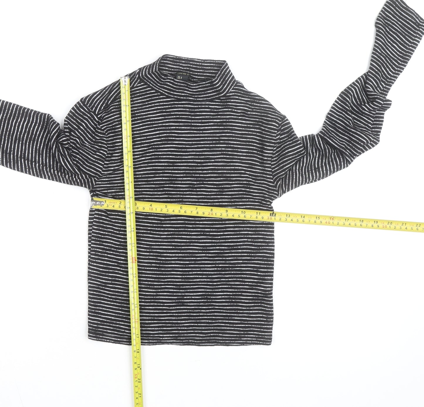 Forever 21 Womens Black Striped Mock Neck Long Sleeve Pullover Jumper Size S