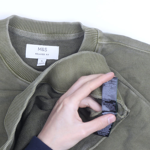 Marks and Spencer Men's Green XL Relaxed Fit Crew Neck Sweatshirt