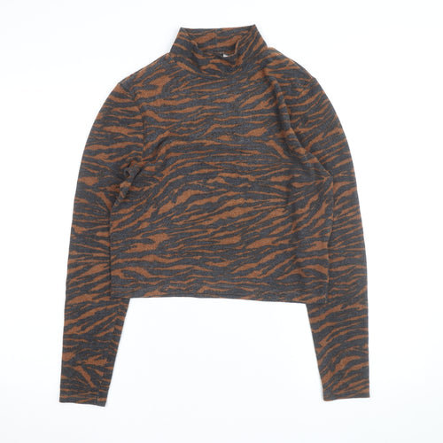 H&M Divided Women's Brown & Grey Animal Print Mock Neck Jumper Size L