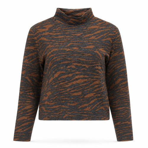 H&M Divided Women's Brown & Grey Animal Print Mock Neck Jumper Size L