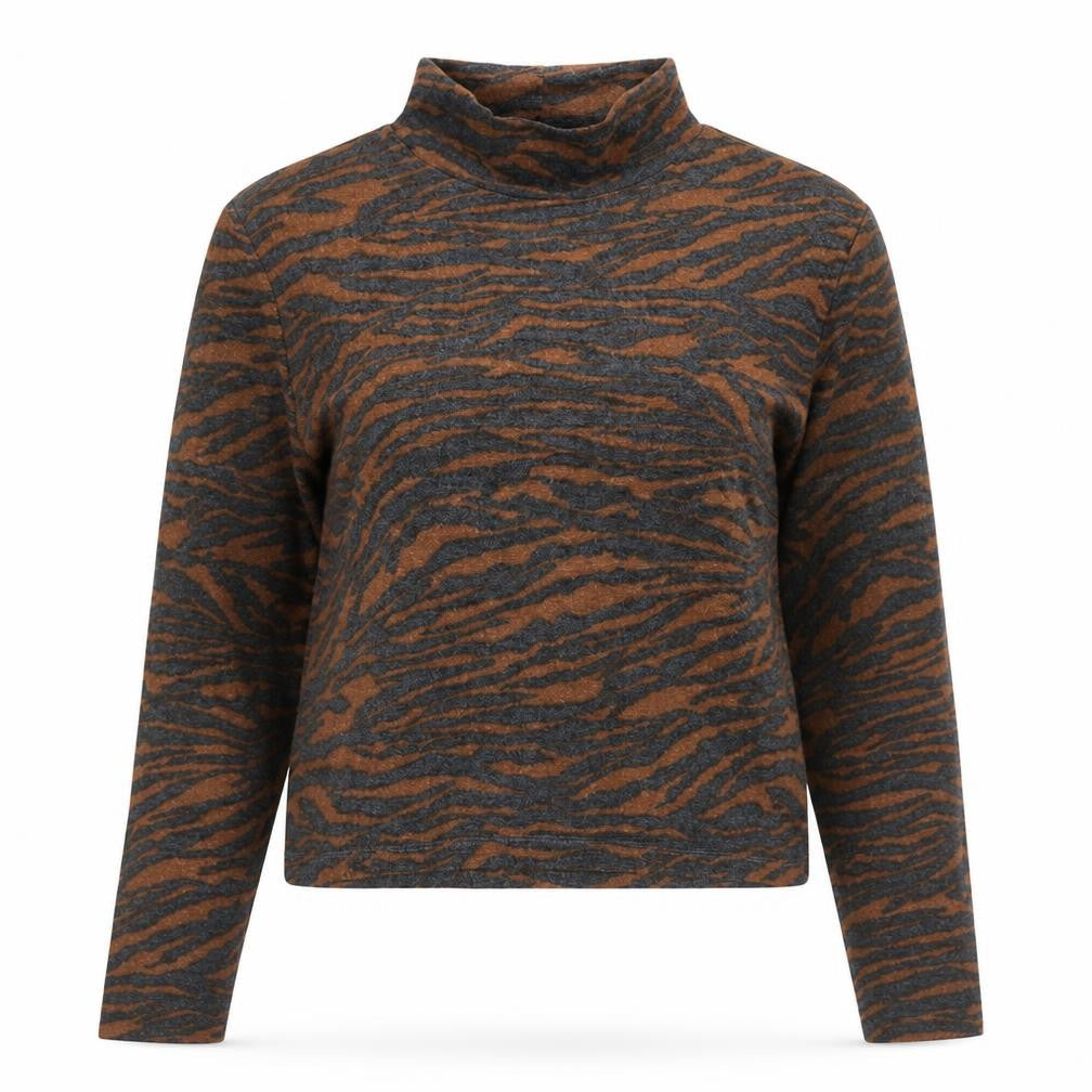 H&M Divided Women's Brown & Grey Animal Print Mock Neck Jumper Size L