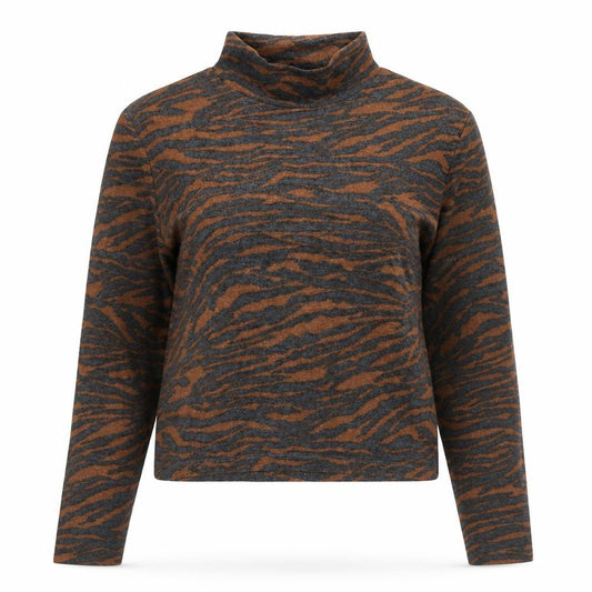 Front view of H&M Divided Women's Brown & Grey Animal Print Mock Neck Jumper, size L