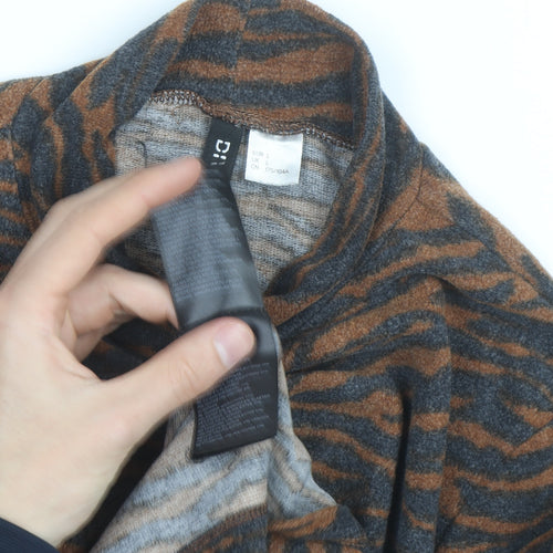 H&M Divided Women's Brown & Grey Animal Print Mock Neck Jumper Size L