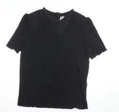 C&A Women’s Black Pleated Short Sleeve Blouse UK 20