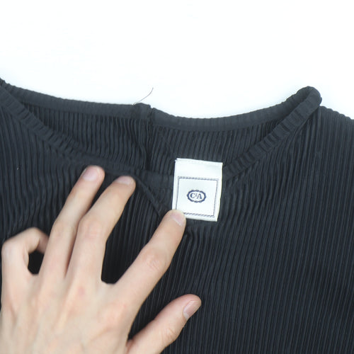 C&A Women’s Black Pleated Short Sleeve Blouse UK 20