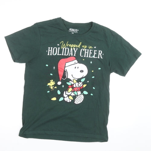 Peanuts Men's Green Snoopy Holiday Cheer Christmas T-Shirt Size M
