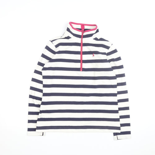 Joules Women's Navy Stripe 1/2 Zip Sweatshirt UK 10 Cotton Relaxed Fit