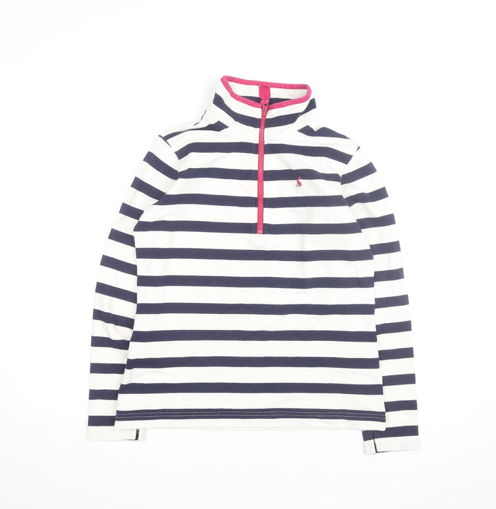 Joules Women's Navy Stripe 1/2 Zip Sweatshirt UK 10 Cotton Relaxed Fit