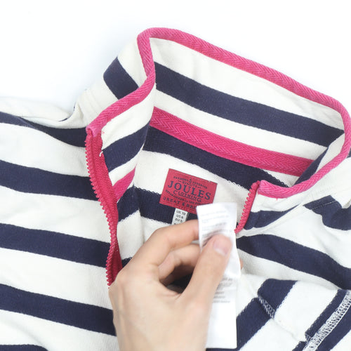 Joules Women's Navy Stripe 1/2 Zip Sweatshirt UK 10 Cotton Relaxed Fit