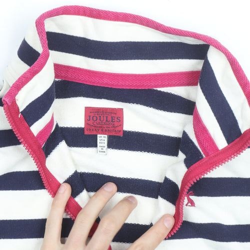 Joules Women's Navy Stripe 1/2 Zip Sweatshirt UK 10 Cotton Relaxed Fit