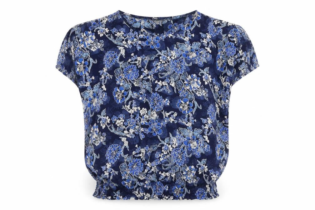 Front view of Principles women’s blue floral tunic blouse, size UK 10