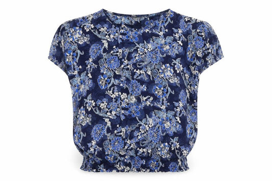 Front view of Principles women’s blue floral tunic blouse, size UK 10
