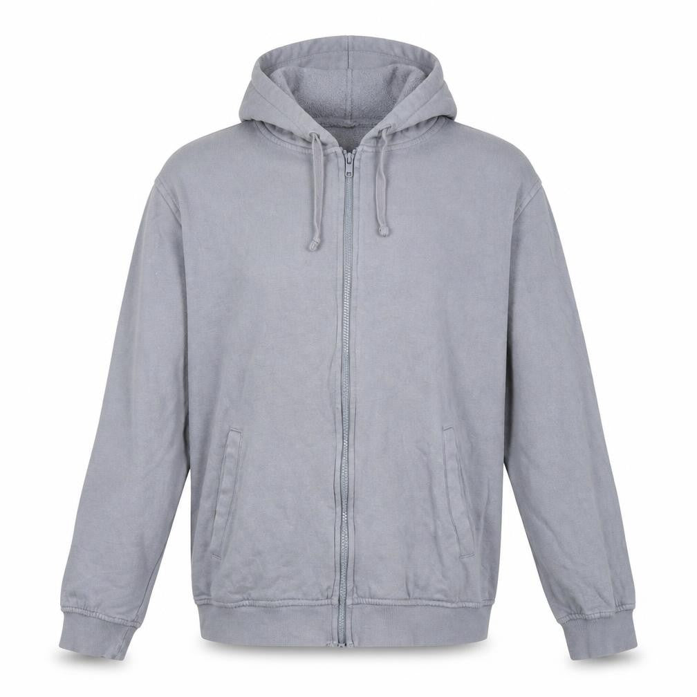Front view of H&M Men's Grey Full Zip Relaxed Fit Hoodie XL