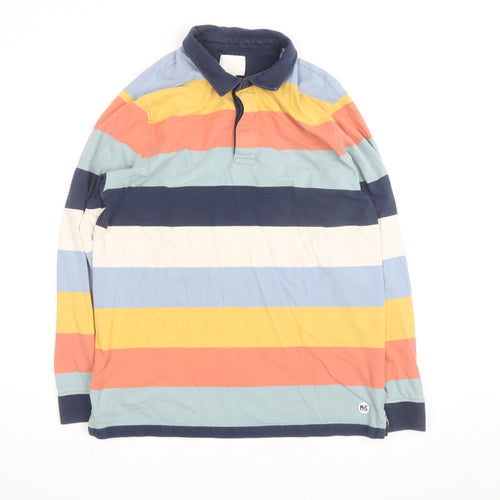 Marks and Spencer Men's Multicoloured Striped Cotton Rugby Shirt L