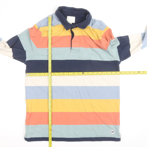 Marks and Spencer Men's Multicoloured Striped Cotton Rugby Shirt L