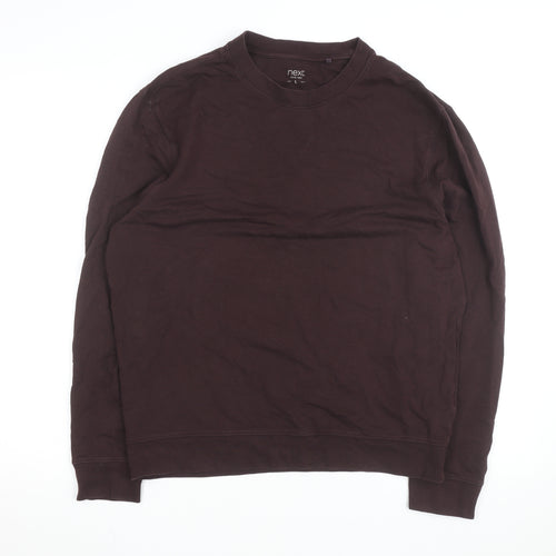Next Men's Brown Cotton Long Sleeve Crew Neck Casual Top L